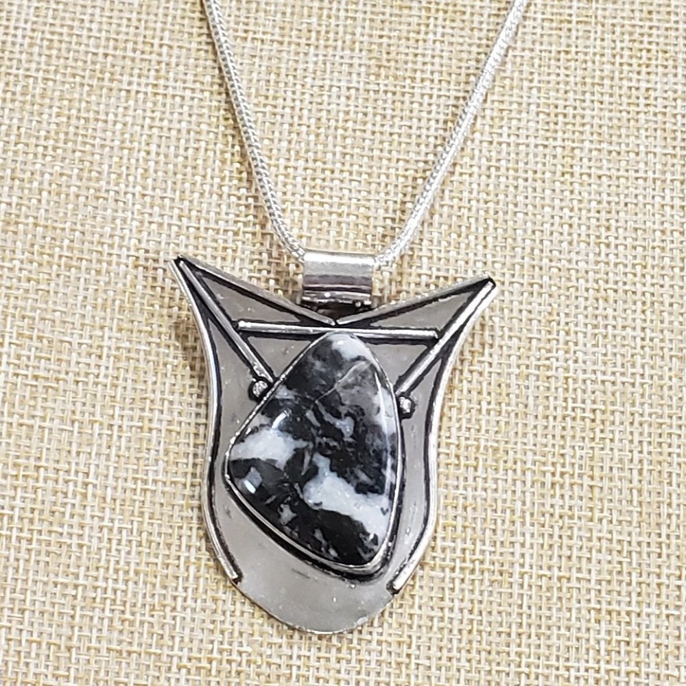 Jasper necklace, 925 silver zebra jasper long pendant necklace